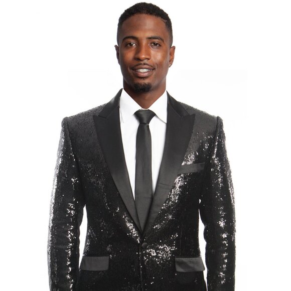 Black Sequin Tuxedo Blazer